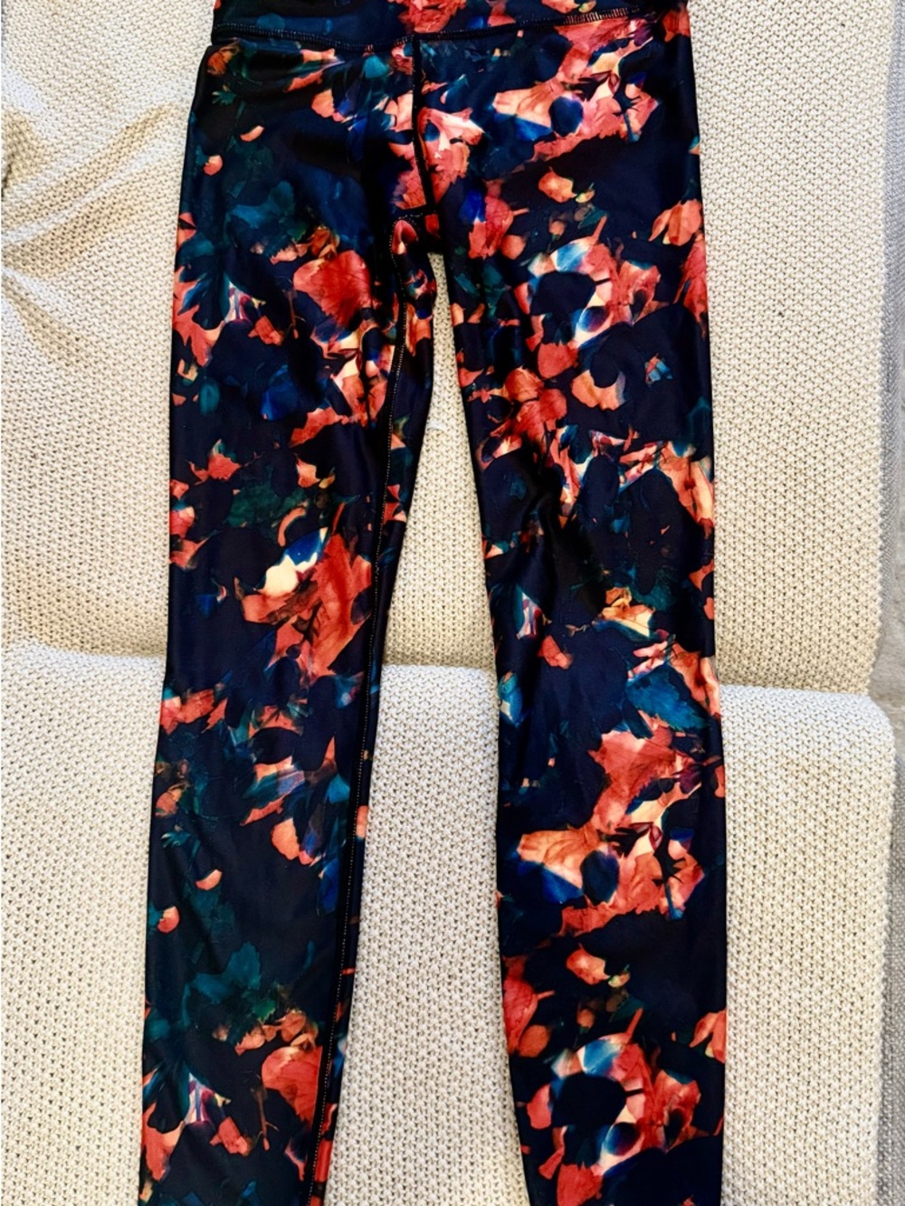 JoyLab Floral-Accent Athletic Leggings Black with Coral, Blue and Red accents